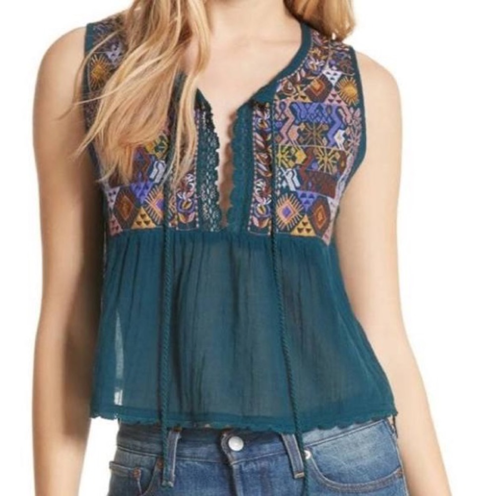 Free People Lohri Embroidered Tassel Top Size XS